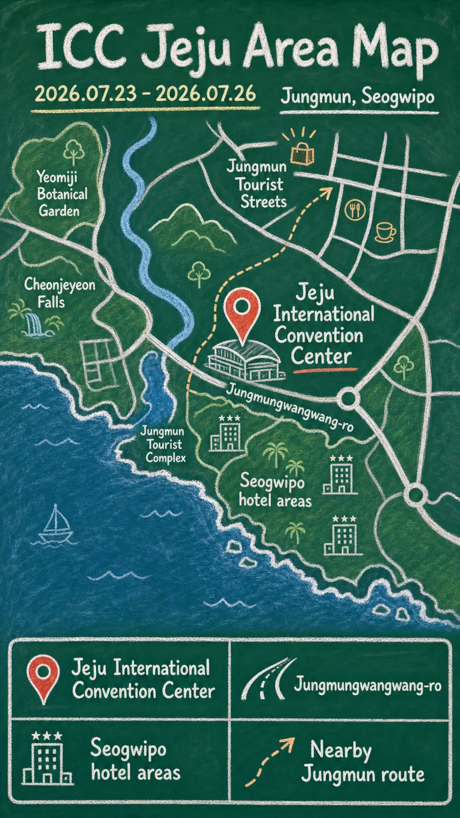 2026 Rural Convergence Industry Jeju International Fair: Dates, Venue, and Where to Stay in Seogwipo English chalkboard map redrawn from the source map