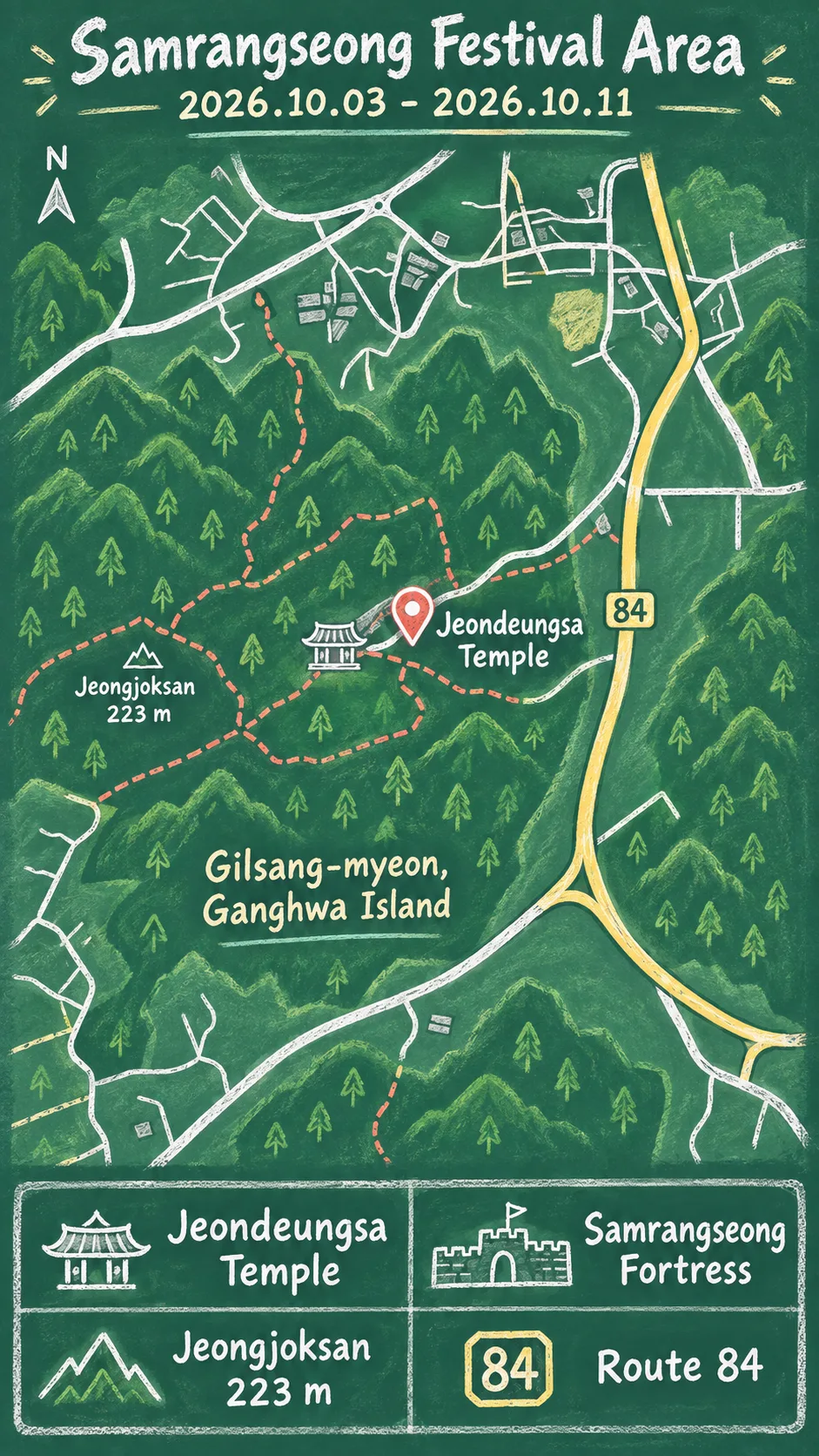 2026 Samrangseong History and Culture Festival: Dates, Transport and Where to Stay English chalkboard map redrawn from the source map