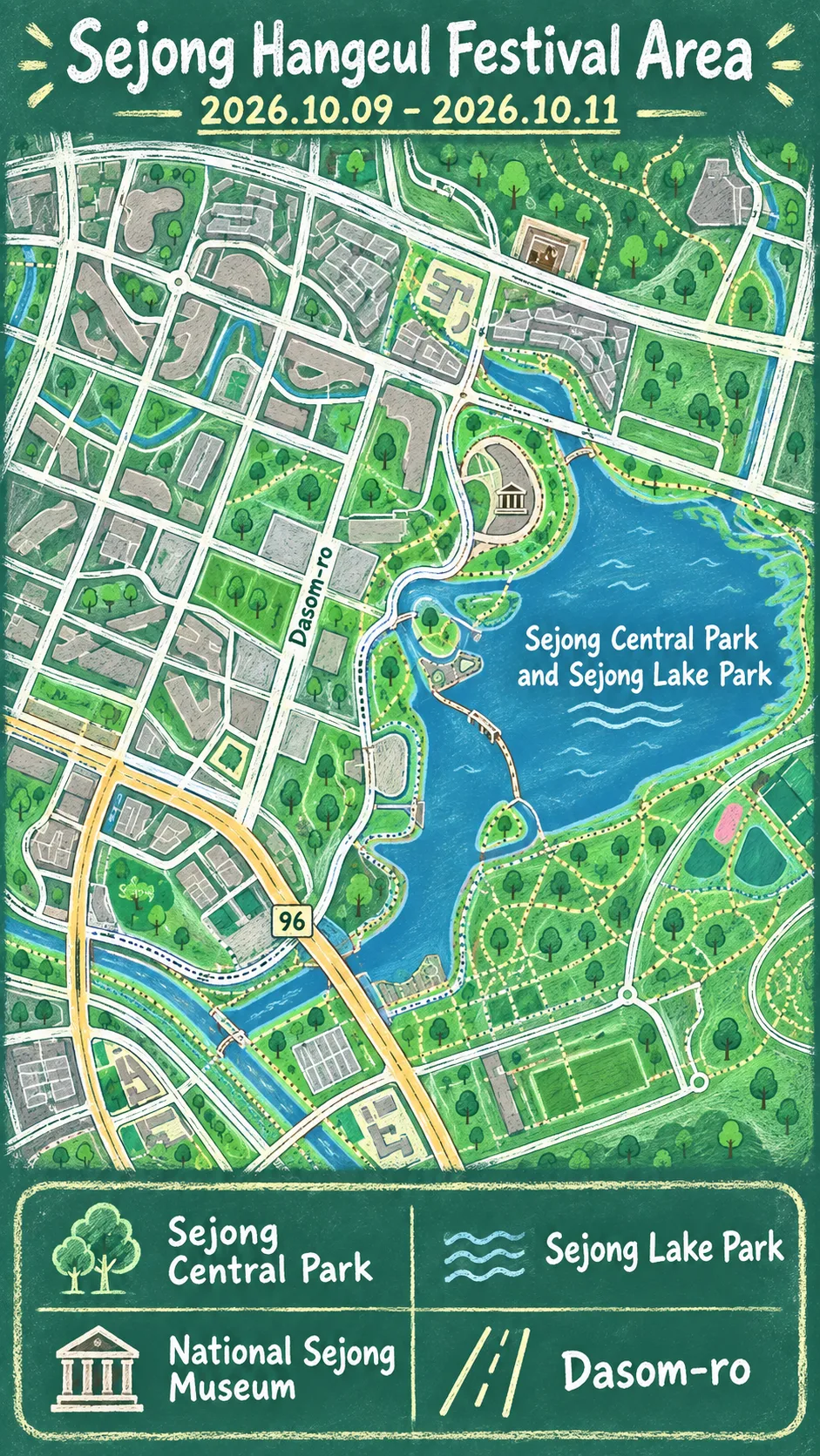 2026 Sejong Hangeul Festival: Dates, Venue and Hotel Guide English chalkboard map redrawn from the source map