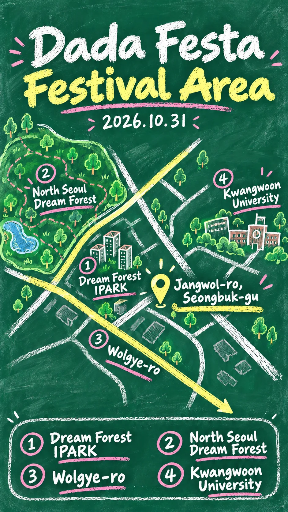 2026 Seongbuk Street Culture Festival Dada Festa: Location, Tips and Where to Stay English chalkboard map redrawn from the source map