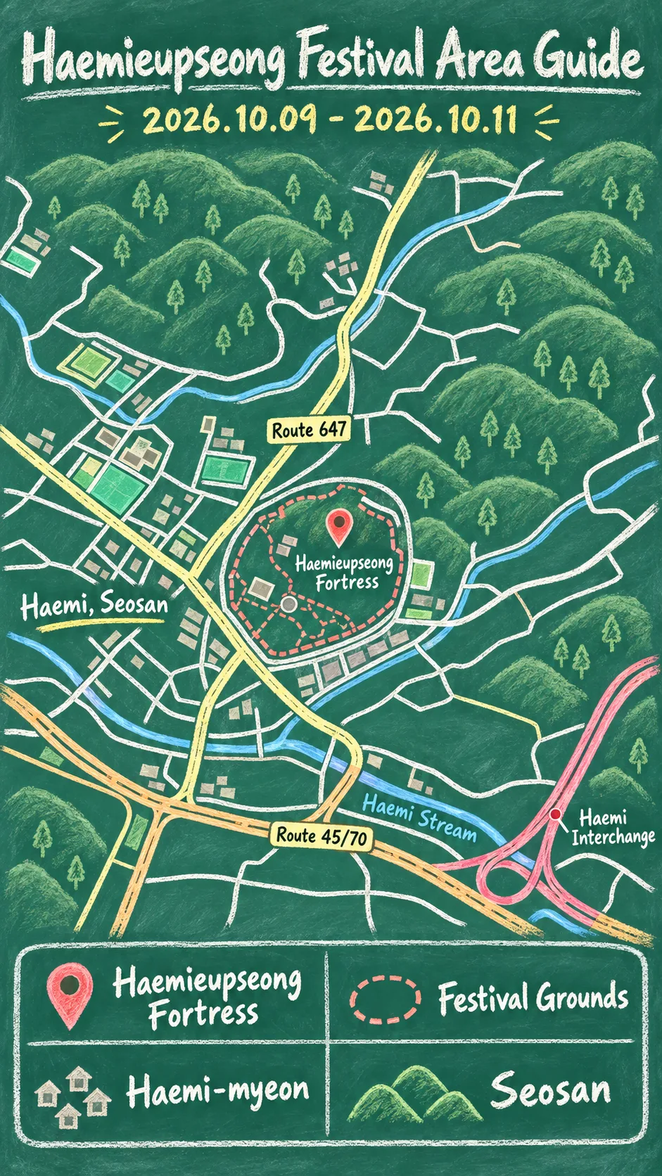 2026 Seosan Haemieupseong Festival: Dates, Transport and Where to Stay English chalkboard map redrawn from the source map