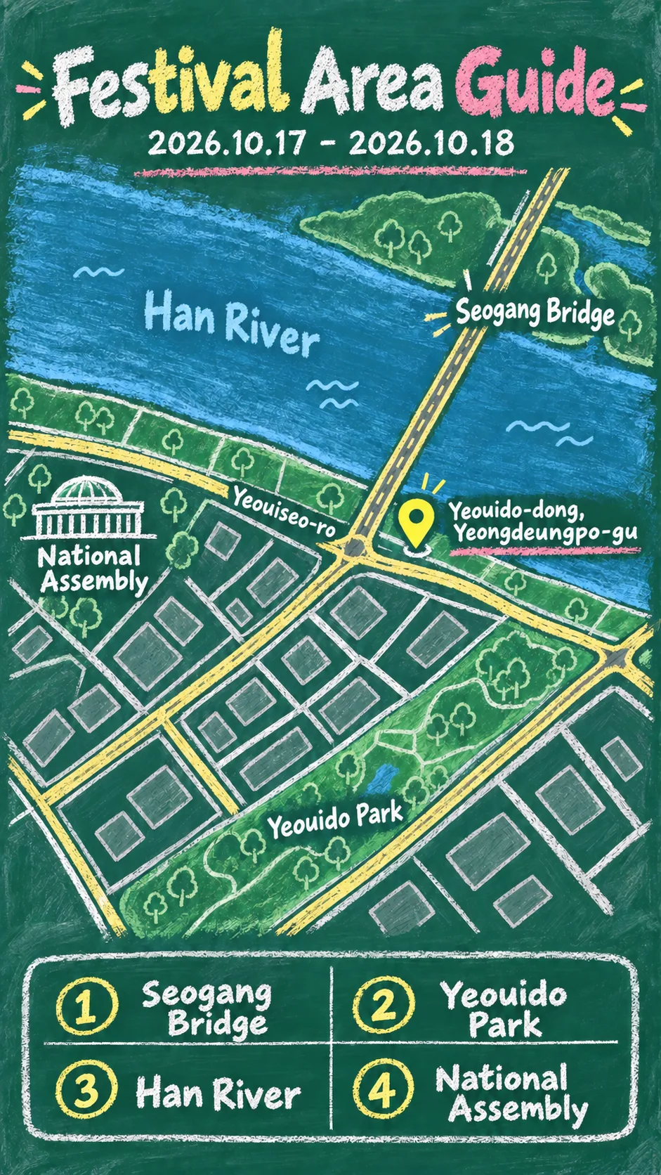 2026 Seoul Animal Happiness Festival: Dates, Venue, Packing Tips and Hotel Guide English chalkboard map redrawn from the source map