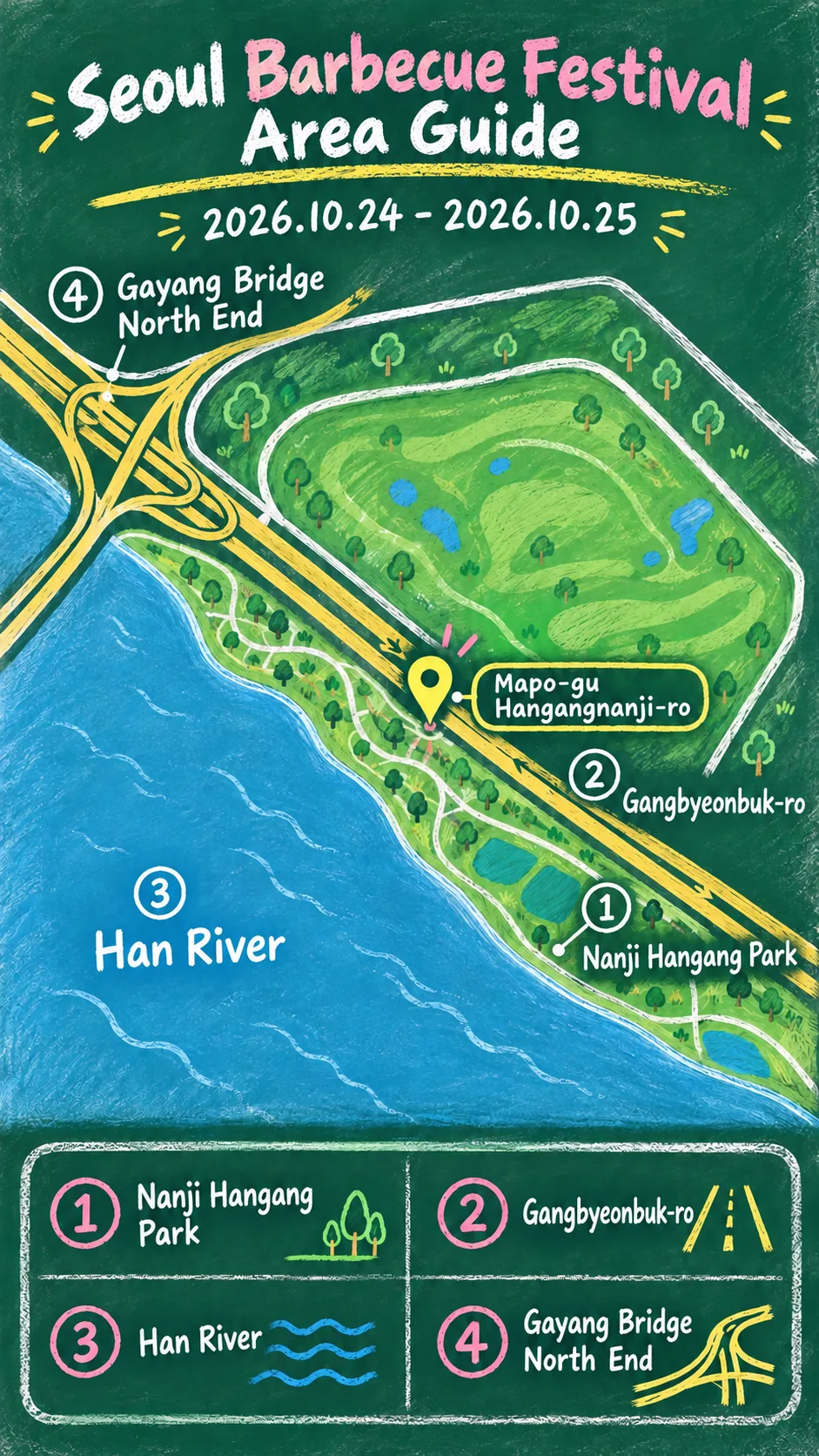 2026 Seoul Barbecue Festival: Dates, Location, Tips and Where to Stay English chalkboard map redrawn from the source map