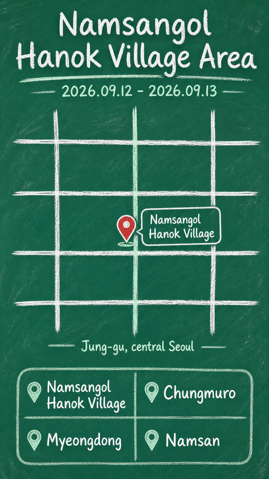 2026 Seoul Intangible Cultural Heritage Festival: Dates, Venue, Travel Tips, and Where to Stay English chalkboard map redrawn from the source map
