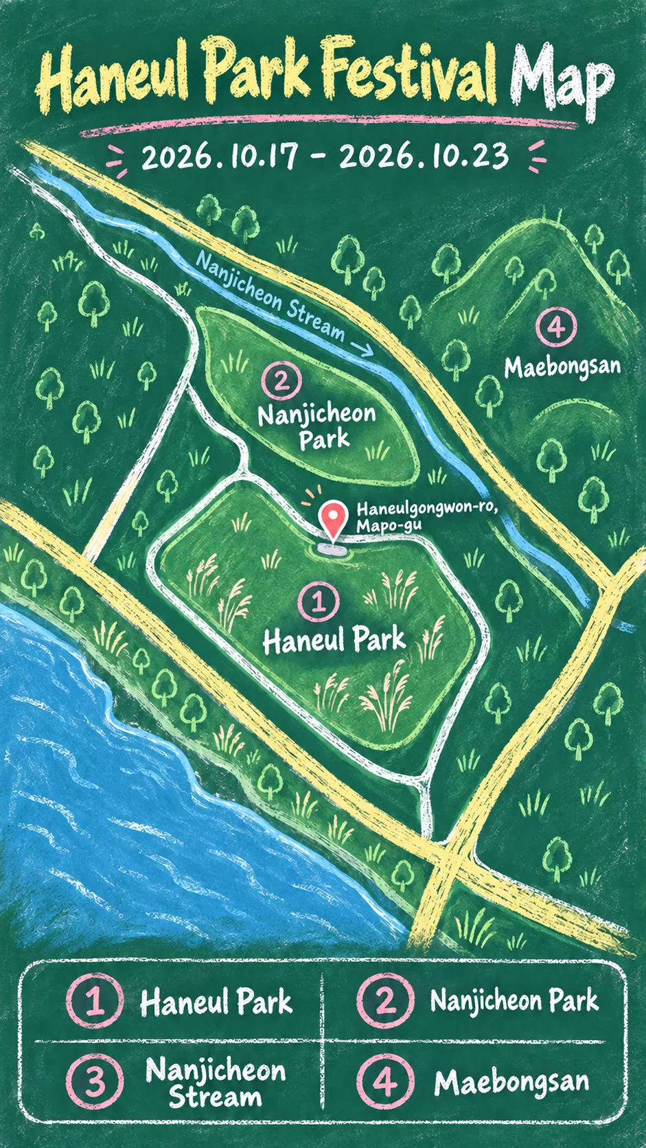 2026 Seoul Silver Grass Festival: Dates, Location, What to Pack and Where to Stay English chalkboard map redrawn from the source map