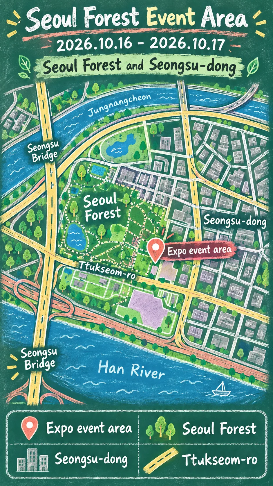 2026 Seoul Urban Agriculture Expo: Dates, Location and Hotel Guide English chalkboard map redrawn from the source map