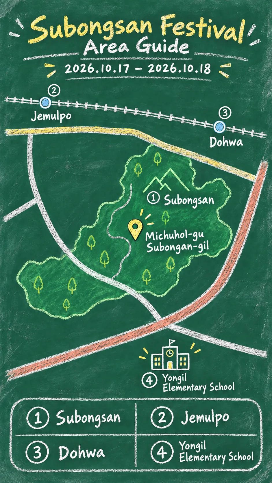 2026 Subongsan Festival: Dates, Location and Where to Stay English chalkboard map redrawn from the source map