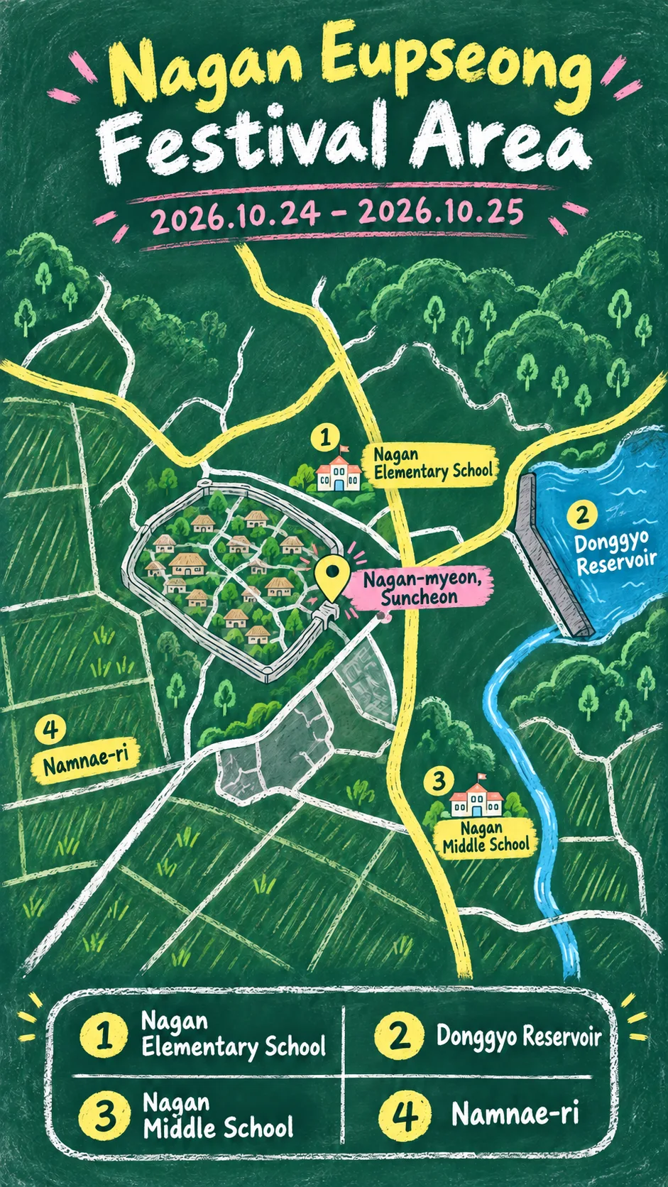 2026 Suncheon Nagan Eupseong Folk Culture Festival: Dates, Location and Where to Stay English chalkboard map redrawn from the source map