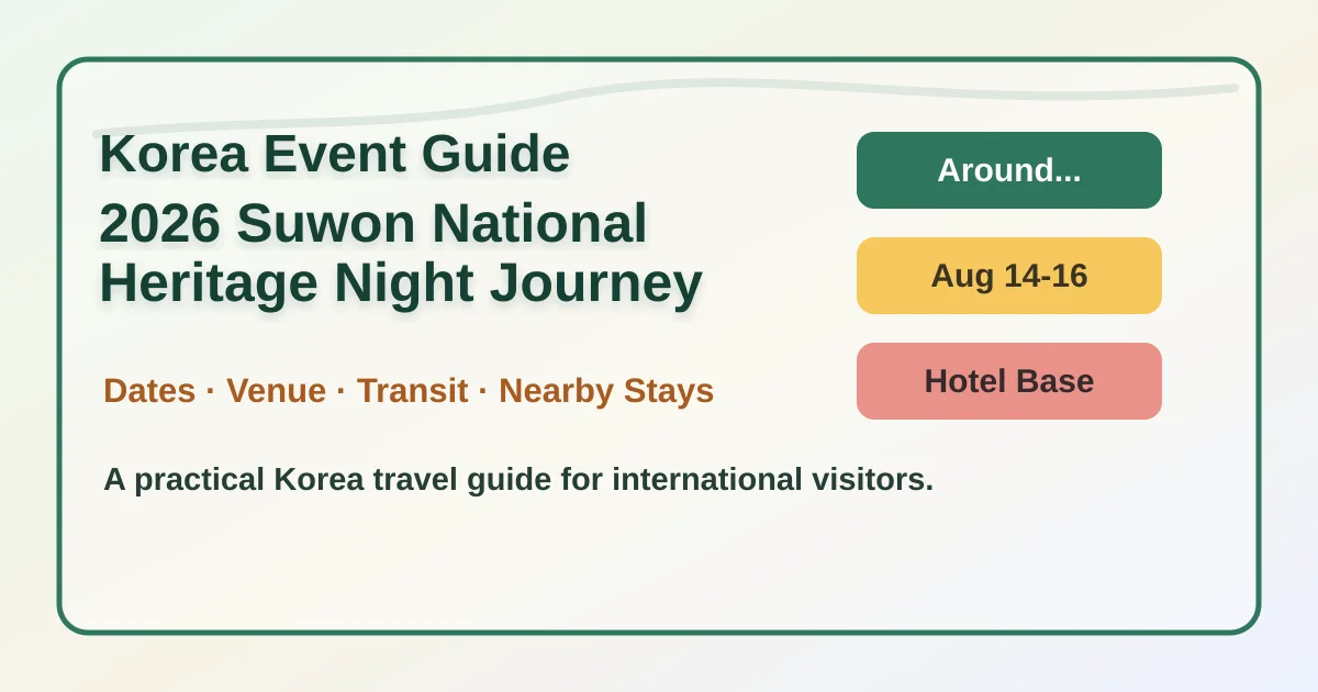 2026 Suwon National Heritage Night Journey: Dates, Location, Evening Tips, and Where to Stay hero image for international travelers