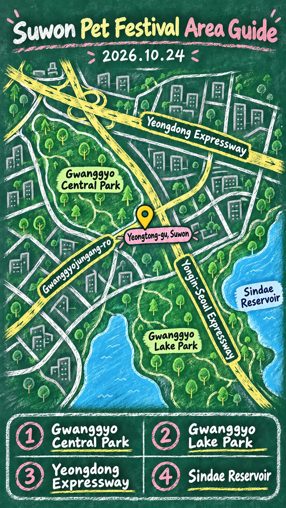 2026 Suwon Pet Festival: Date, Venue, Packing Tips and Where to Stay English chalkboard map redrawn from the source map