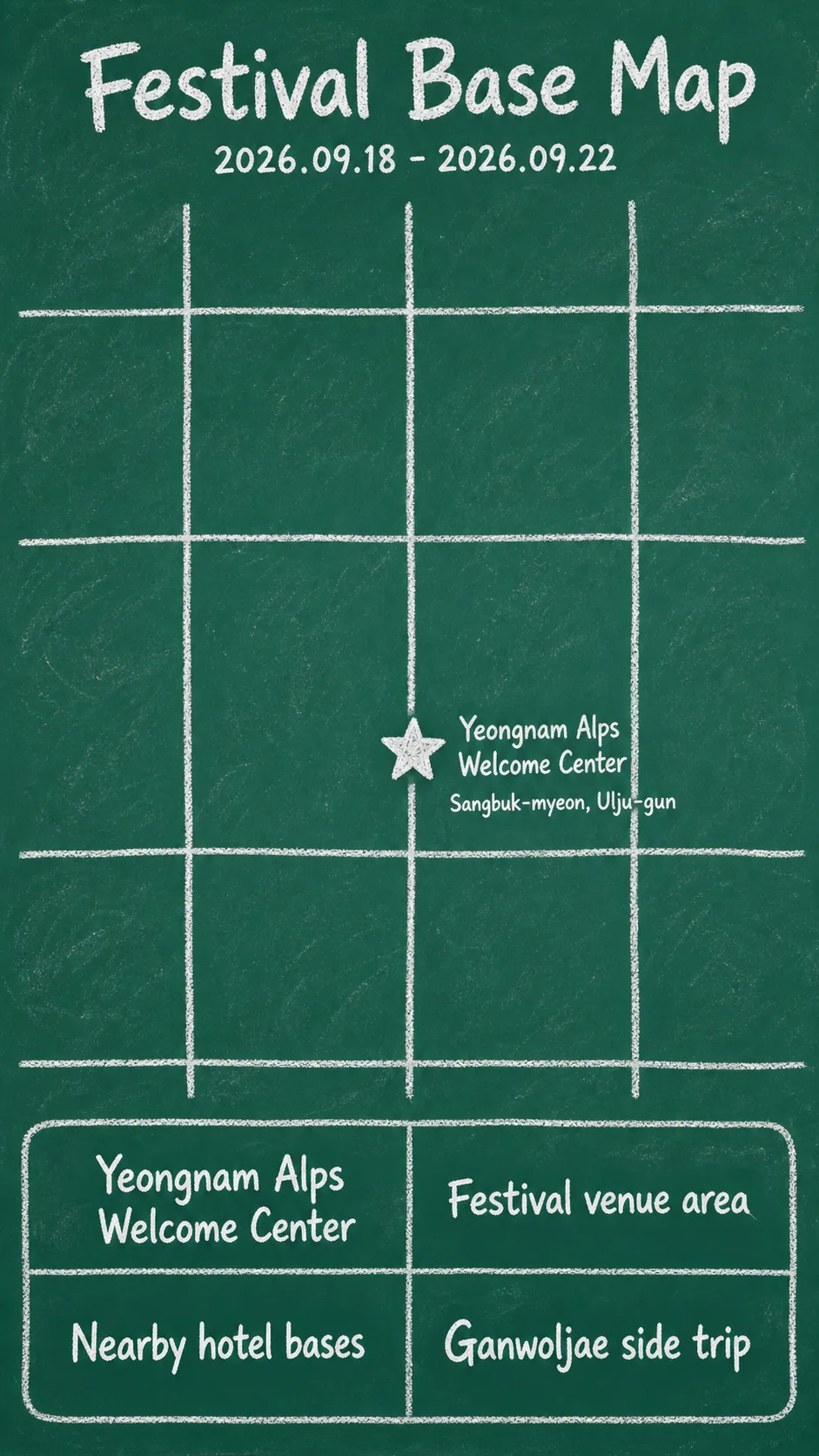 2026 Ulsan Ulju Mountain Film Festival Guide: Dates, Venue, and Where to Stay English chalkboard map redrawn from the source map