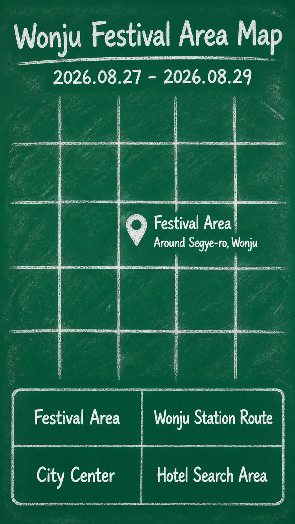 2026 Wonju Rooftop Film Festival Hotel and Travel Guide English chalkboard map redrawn from the source map