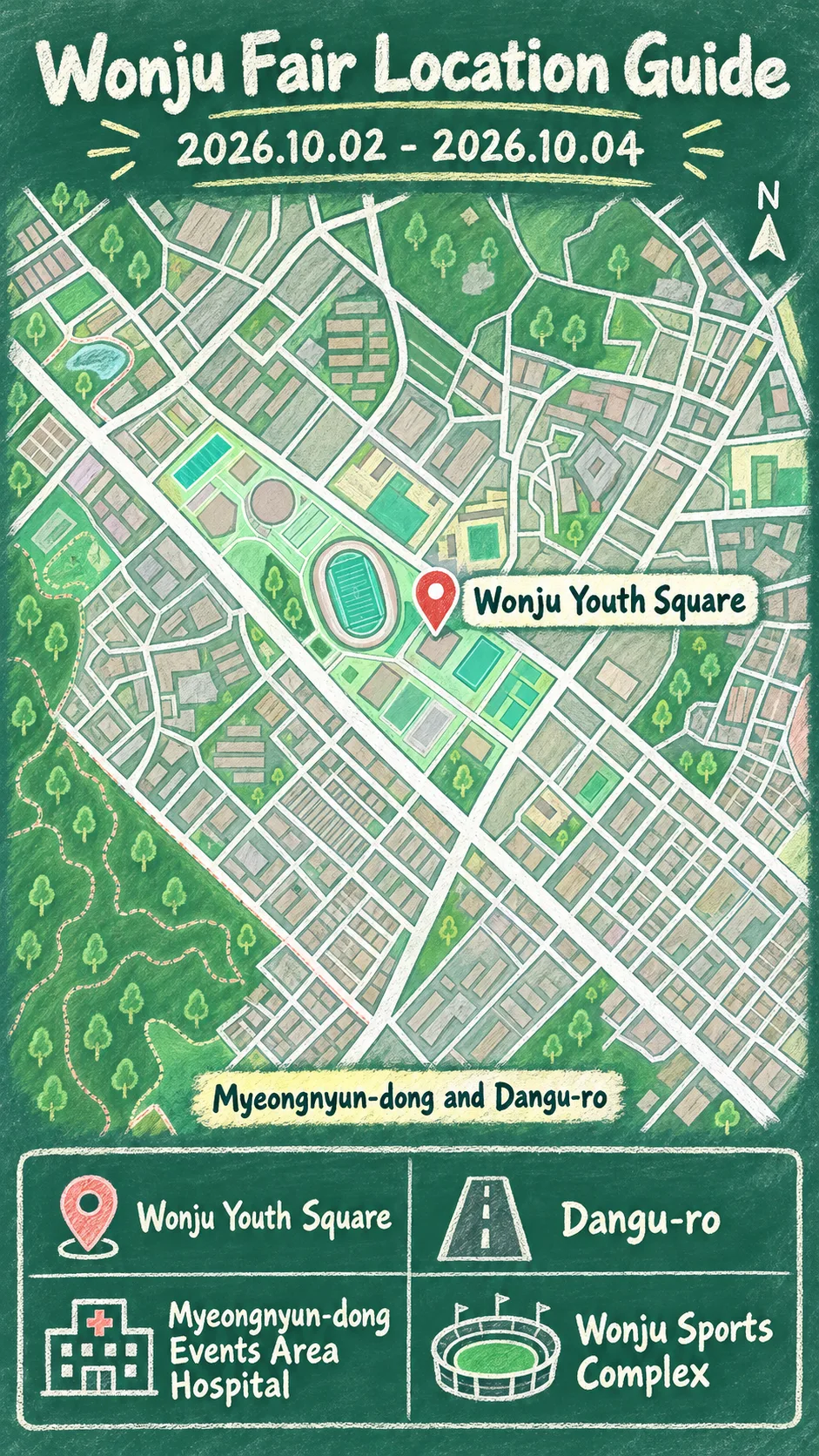 2026 Wonju Small Business Products Fair: Dates, Venue and Where to Stay English chalkboard map redrawn from the source map