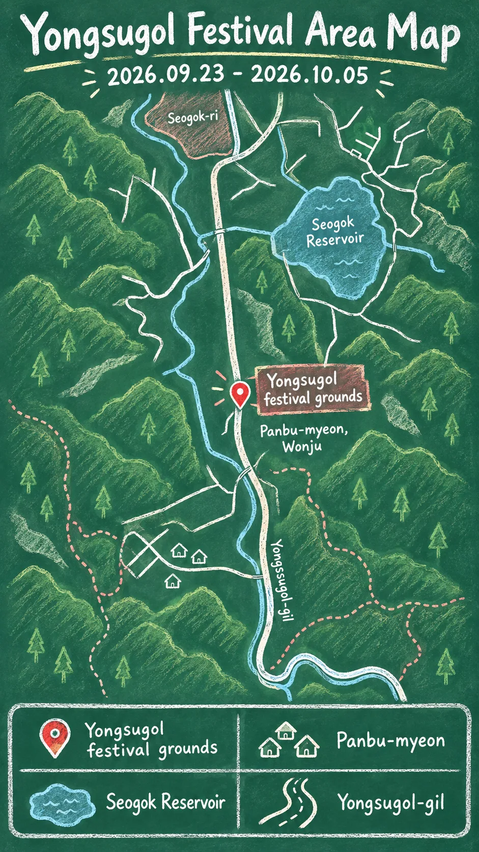 2026 Wonju Yongsugol Autumn Flower Festival: Dates, Travel Tips and Where to Stay English chalkboard map redrawn from the source map
