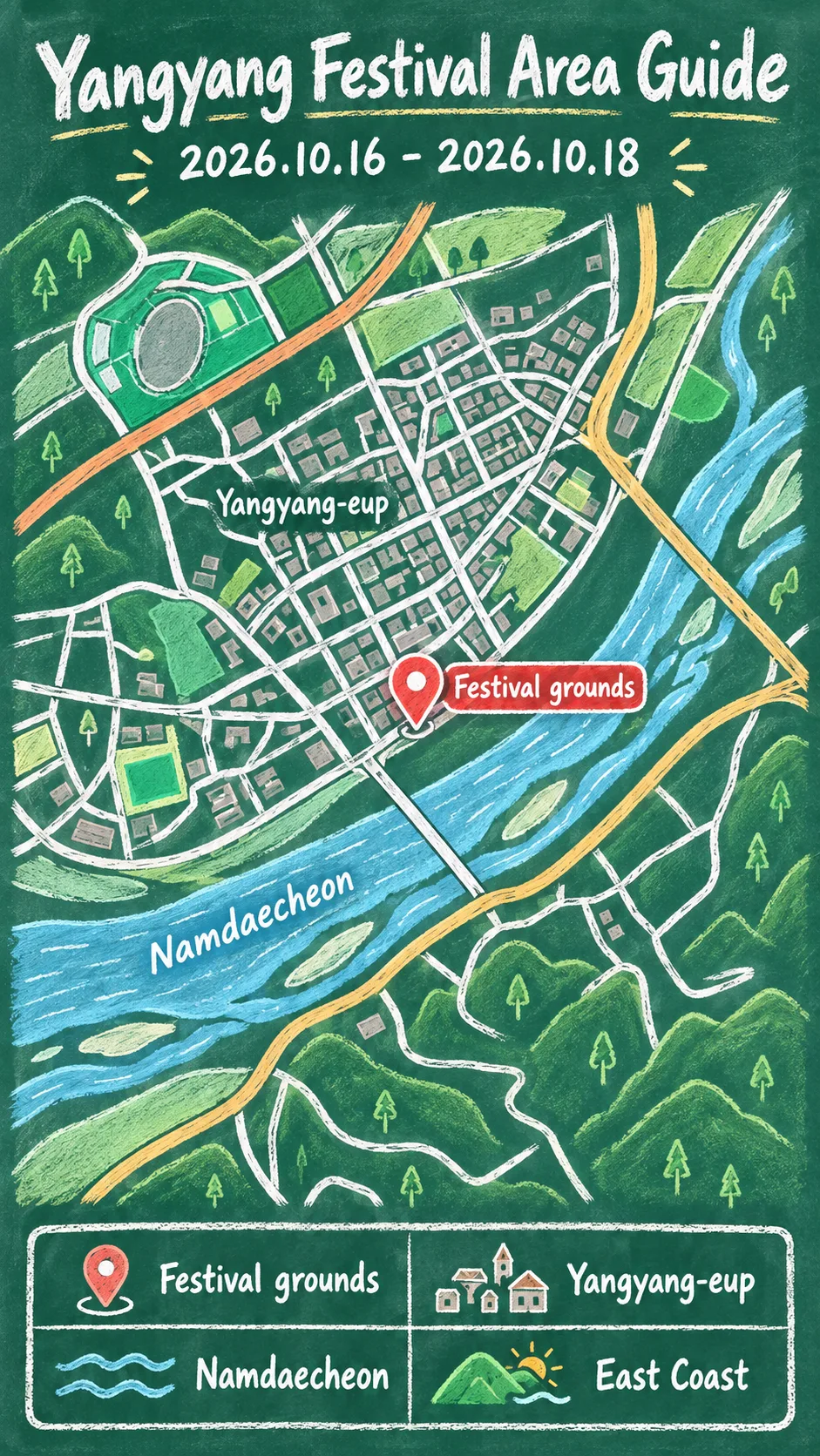 2026 Yangyang Pine Mushroom and Salmon Festival: Dates, Packing Tips and Hotels English chalkboard map redrawn from the source map