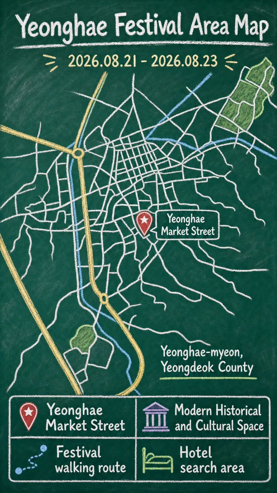 2026 Yeongdeok National Heritage Night: Dates, Location, Travel Tips, and Where to Stay English chalkboard map redrawn from the source map