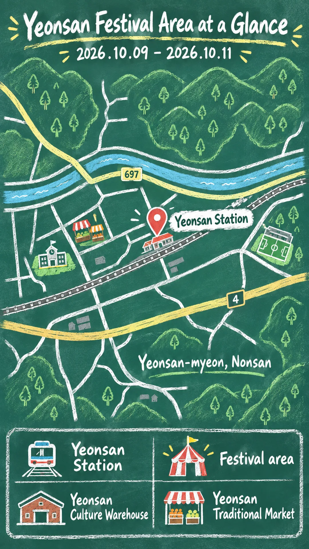 2026 Yeonsan Jujube Cultural Festival: Dates, Transport and Hotels English chalkboard map redrawn from the source map