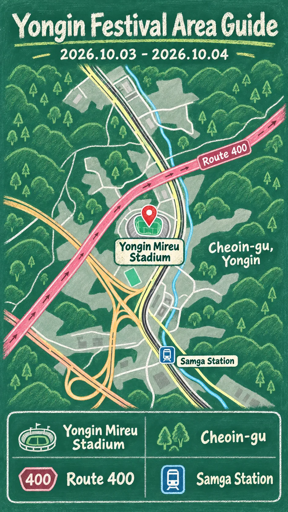 2026 Yongin Cyber Science Festival: Dates, Travel Tips and Hotel Guide English chalkboard map redrawn from the source map