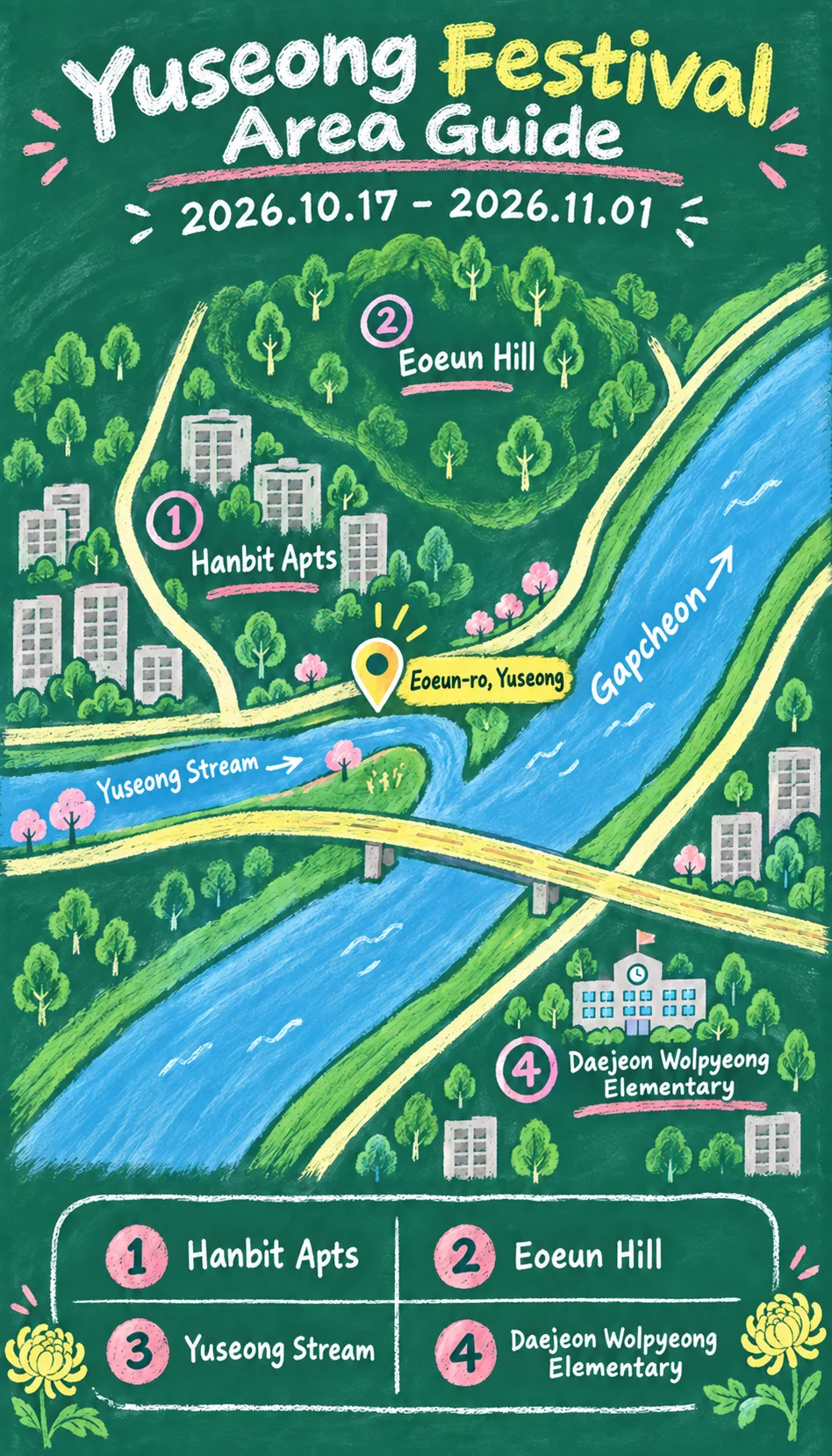 2026 Yuseong Chrysanthemum Festival: Dates, Location and Where to Stay English chalkboard map redrawn from the source map