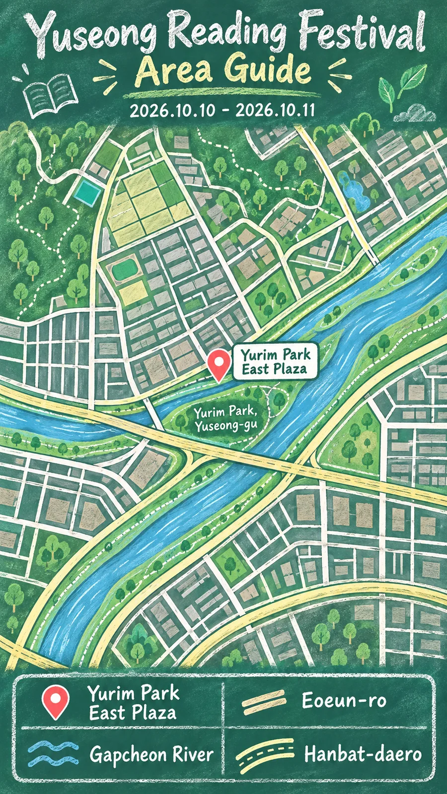 2026 Yuseong Reading Festival: Dates, Location & Hotel Guide English chalkboard map redrawn from the source map