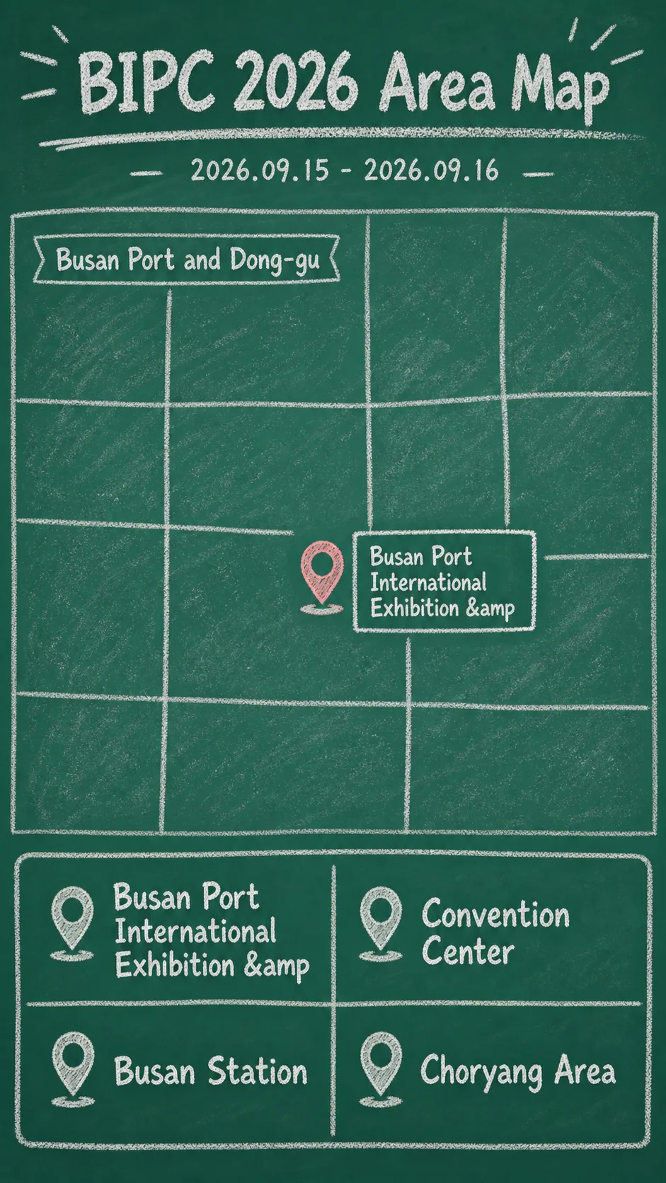 BIPC 2026 in Busan: Dates, Venue, Travel Tips, and Where to Stay English chalkboard map redrawn from the source map