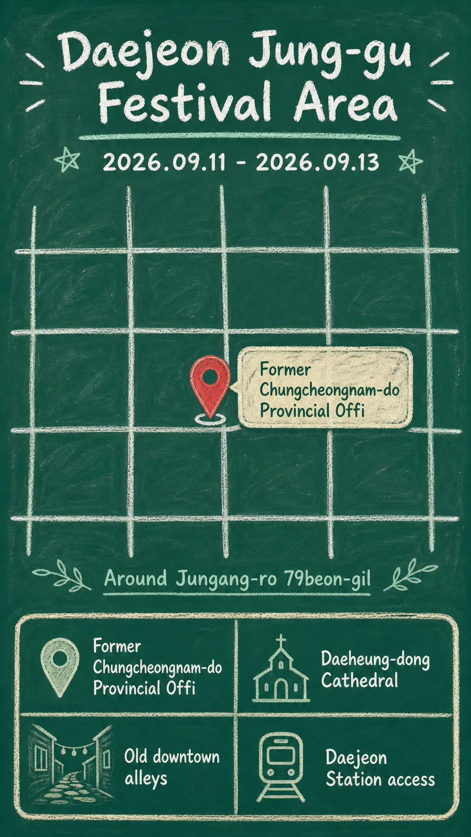 Daejeon Jung-gu National Heritage Night 2026: Dates, Location, Travel Tips, and Where to Stay English chalkboard map redrawn from the source map