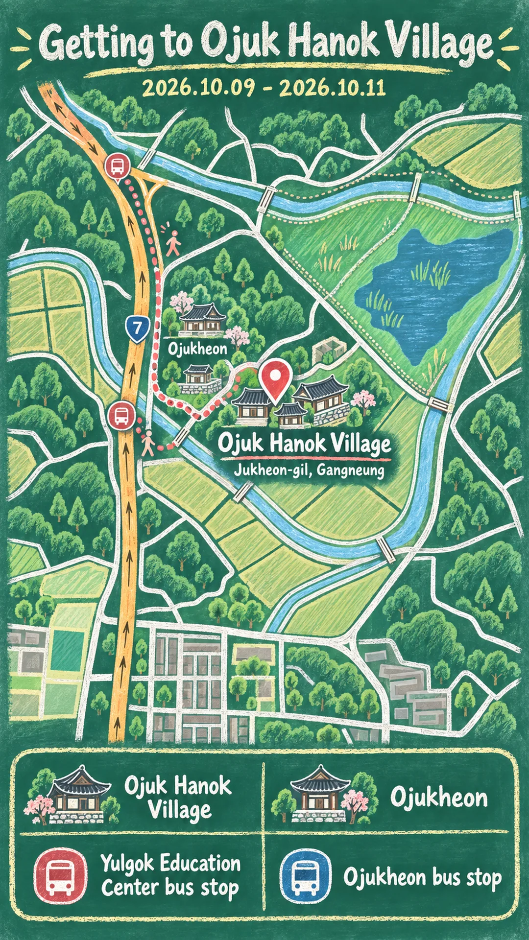 Gangneung Bread Festival 2026: Dates, Transport and Where to Stay English chalkboard map redrawn from the source map
