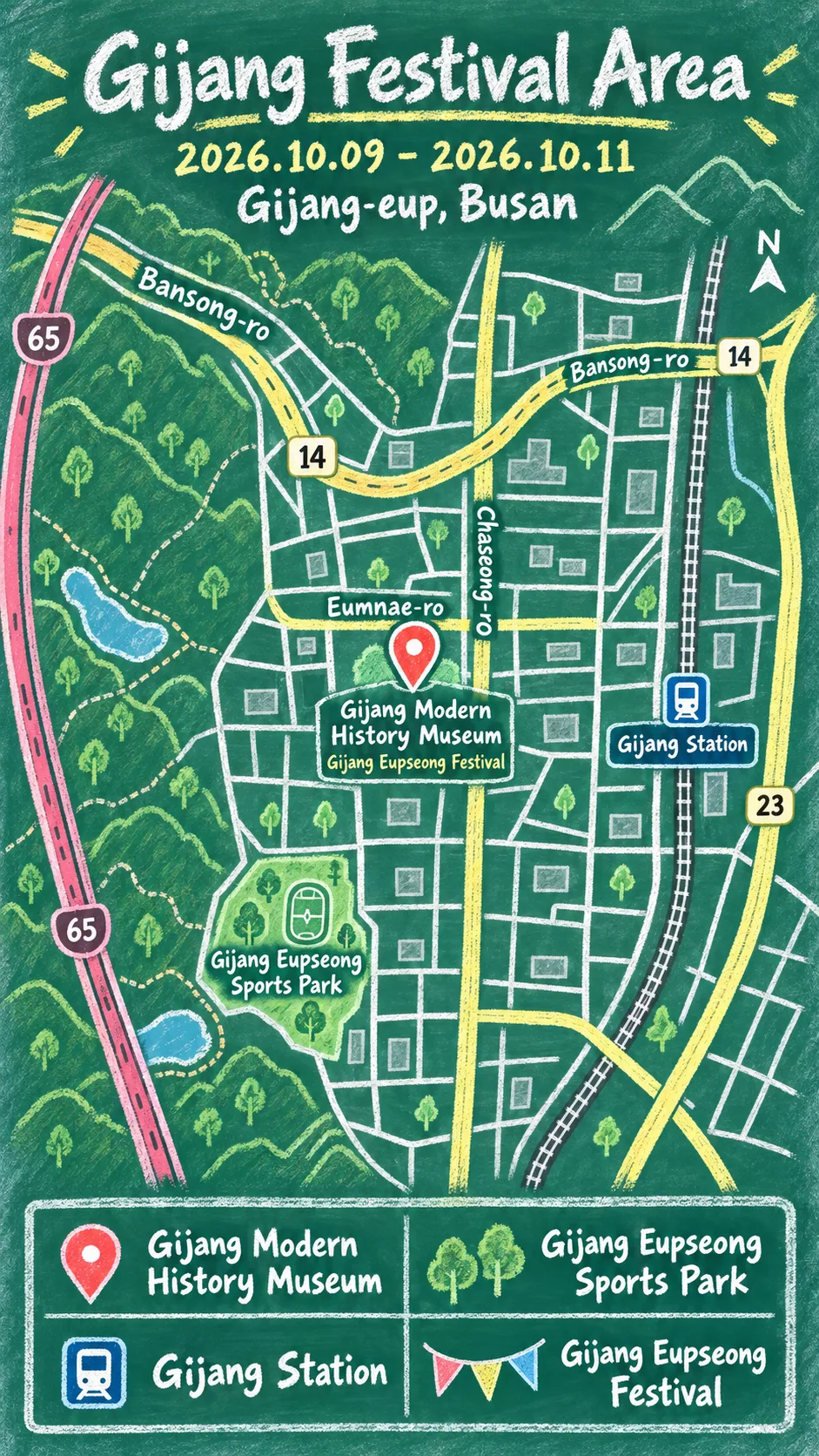 Gijang Eupseong Festival 2026: Dates, Travel Tips and Hotels English chalkboard map redrawn from the source map