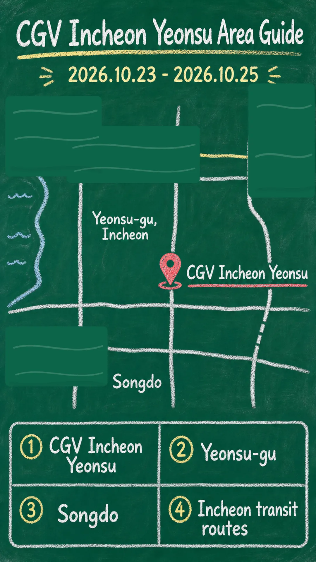 Incheon Film Week 2026: Dates, Venue, Travel Tips, and Where to Stay Nearby English chalkboard map redrawn from the source map