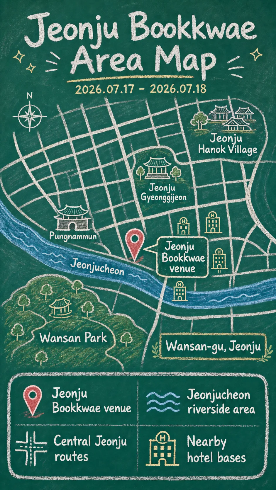 Jeonju Bookkwae 2026: Independent Publishing Fair, Where to Stay, and How to Plan Your Visit English chalkboard map redrawn from the source map