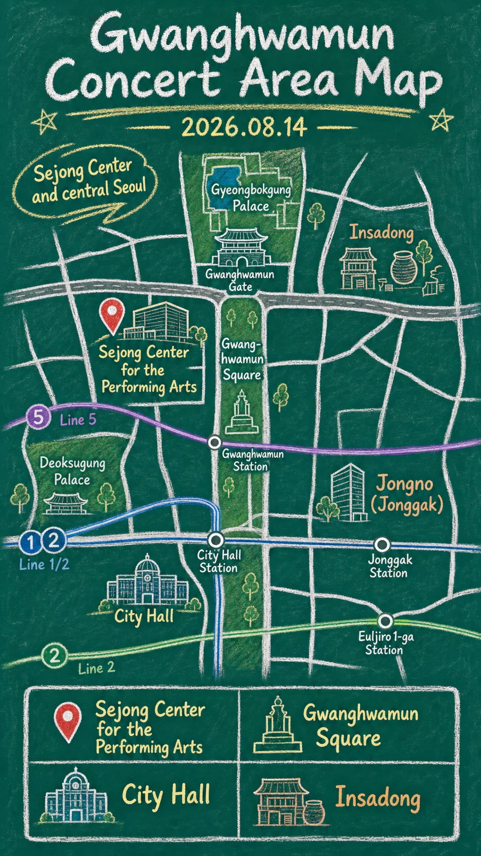 Music for Times Like These 2026: Youth Concert with Commentary in Central Seoul English chalkboard map redrawn from the source map