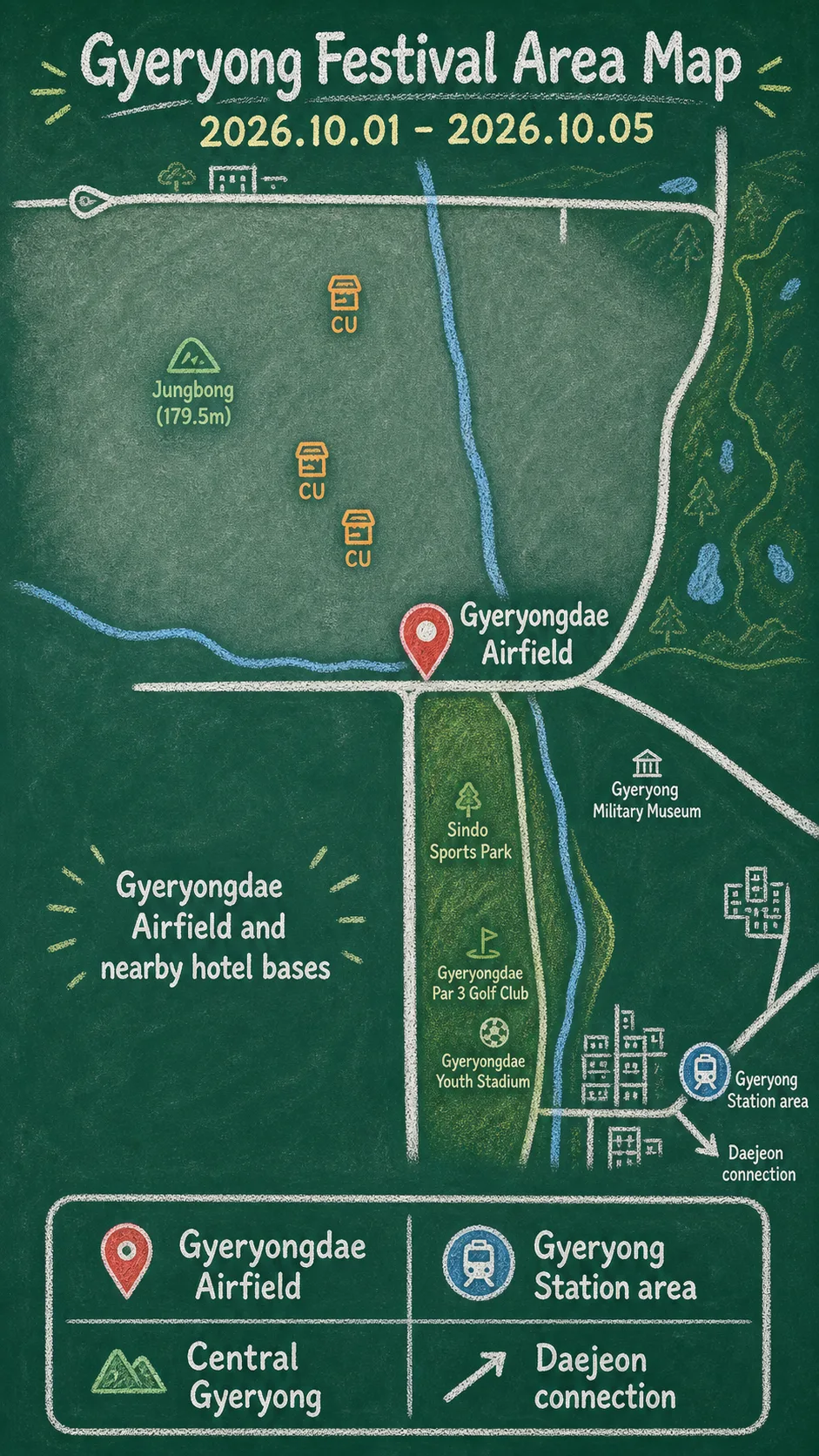 Republic of Korea Army Ground Forces Festival 2026: Dates, Venue, What to Pack, and Where to Stay English chalkboard map redrawn from the source map
