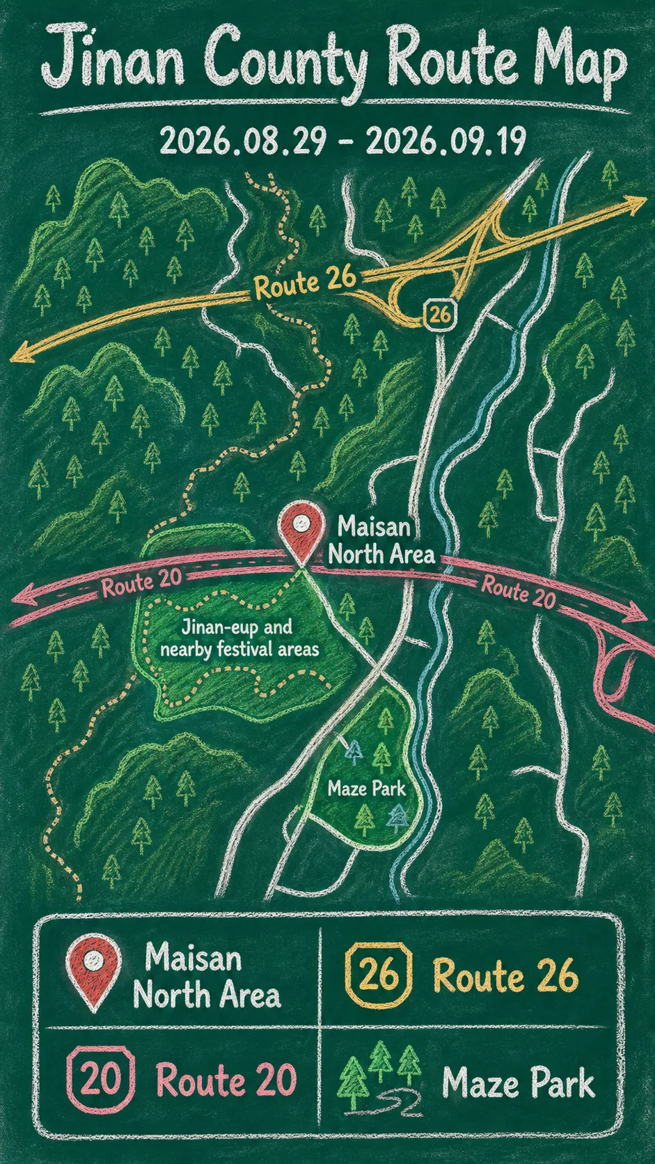Treasure Hunter in Jinan 2026: Where to Stay and How to Plan Your Route English chalkboard map redrawn from the source map
