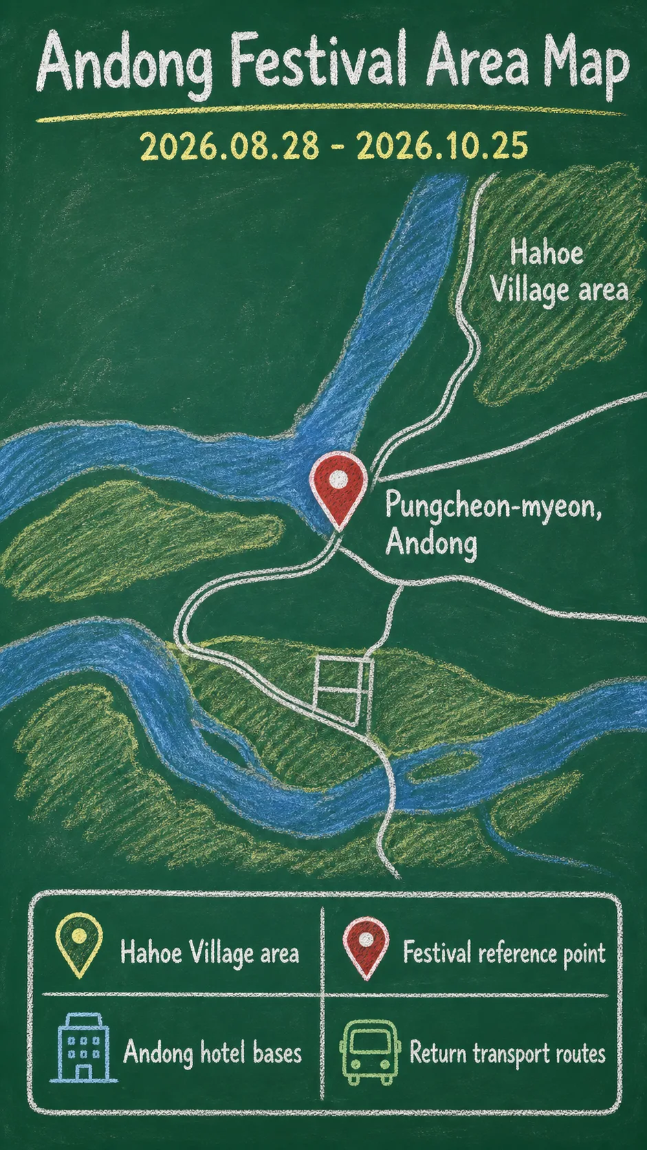 World Heritage Festival 2026: Where to Stay in Andong and How to Plan Your Visit English chalkboard map redrawn from the source map