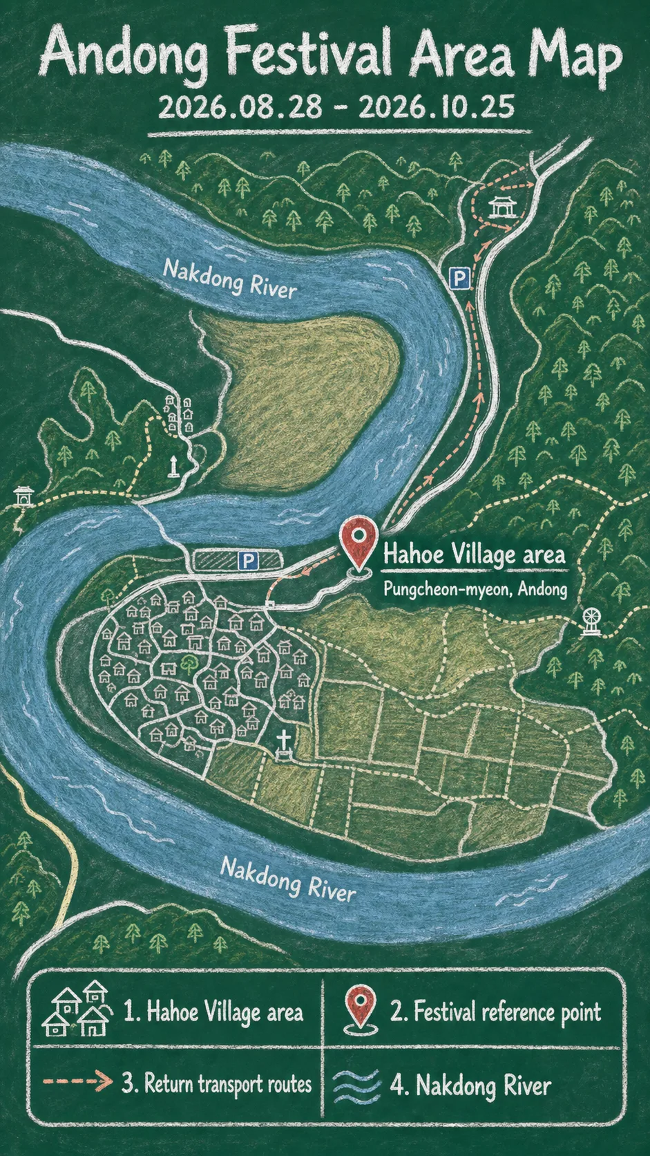World Heritage Festival 2026: Where to Stay in Andong and How to Plan Your Visit English chalkboard map redrawn from the source map